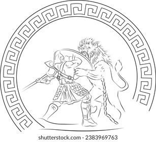 Illustration von Gladiatorenkämpfen mit Löwe