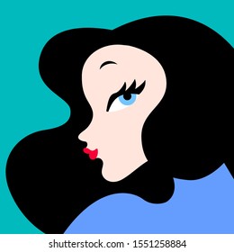 Illustration of glamour woman with black hair on green background