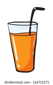 illustration of glass adn straw on white background