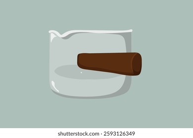 Illustration of a glass beaker with a brown stick inside. The beaker is transparent, and the stick is brown. Simple, minimalist design with a focus on the beaker and stick. Vector illustration.