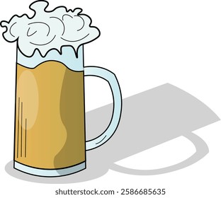 the illustration of glass of beer with a lot of foam.