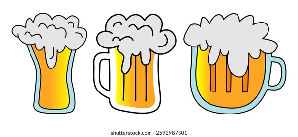 Illustration of a glass of beer with foam. Hand drawn beer mug in doodle style