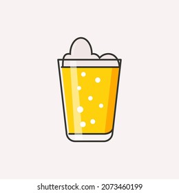 Illustration of a glass with beer. Foam on top of the beer. Bubbles rise from the bottom. 