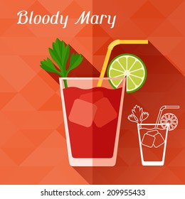 Illustration with glass of bloody mary in flat design style.