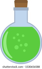 Illustration of a glass bottle with liquid. Magic elixir.