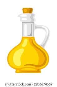 Illustration of glass bottle with sunflower oil. Image for culinary and agriculture.