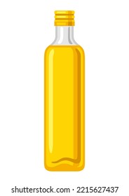 Illustration of glass bottle with sunflower oil. Image for culinary and agriculture.