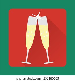 Illustration of glass of champagne. Flat icon of Christmas and New Year drink symbol. EPS10. Alcohol flat icon