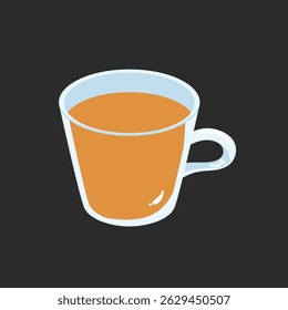 Illustration of a glass cup filled with hot tea or coffee on a dark background.