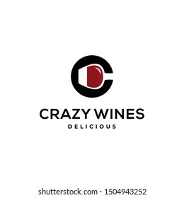 Illustration of glass with a delicious wine in letter C it is made abstract and modern logo design
