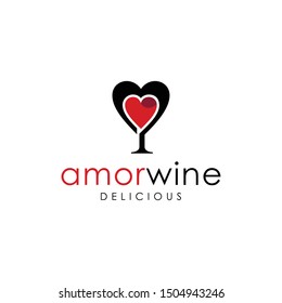 Illustration of glass with a delicious wine in Love sign it is made abstract and modern logo design