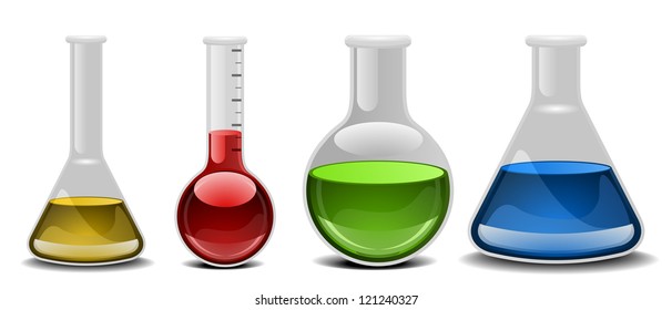 illustration of glass flasks with different liquids