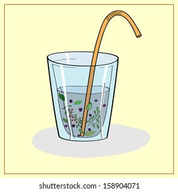 Illustration with glass of grass drink