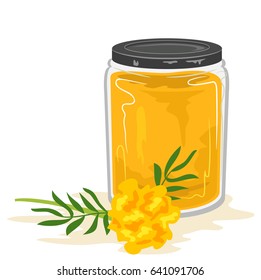 Illustration of a Glass Jar Full of a Yellow Dye Made from Marigold Flowers