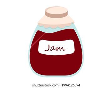 Illustration of a glass jar with red jam and beautifully tied