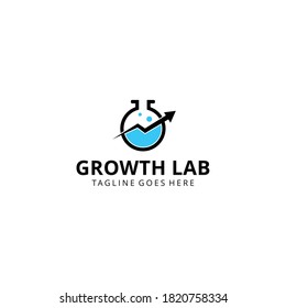 Illustration glass laboratory with growth arrow sign abstract logo design template