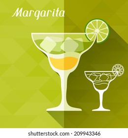 Illustration with glass of margarita in flat design style.