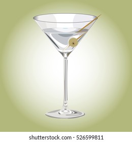 illustration with a glass of martini with olive