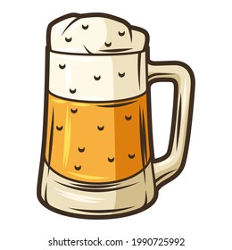 Illustration of glass mug with beer. Object in engraving hand drawn style. Old element for beer festival or Oktoberfest.