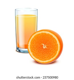 illustration of glass of orange juice and orange