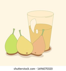 illustration with a glass of pear juice. pear yogurt, lemonade and fruit dessert