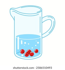 Illustration of a glass pitcher filled with clear drinking water and floating fresh cranberries, adding a fruity and refreshing touch.