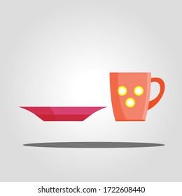 Illustration of glass and plate. Vector illustration for kitchen cookware.