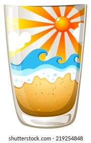 Illustration of a glass with a touch of summer on a white background 