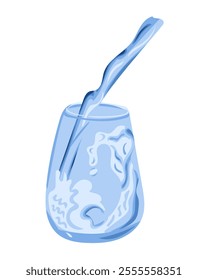 Illustration of glass of water with dynamic liquid splash, emphasizing freshness, purity, and hydration in minimalist and modern design. Vector illustration isolated on white background