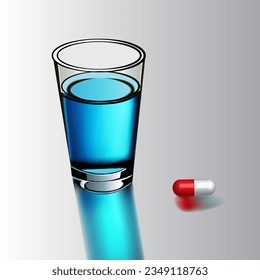 Illustration of a glass with water and a tablet on a light background