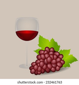 Illustration a glass with wine and a grapes cluster