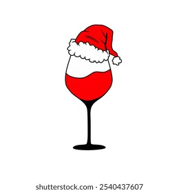 Ilustración de una copa de vino con un sombrero de Santa en la parte superior