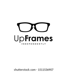Illustration of glasses with arrows facing up in the middle logo design graphic