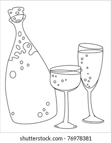 illustration of a glasses and bottle outlined
