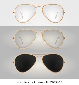 Illustration of glasses. Gold-rimmed sunglasses.