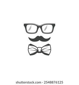 Illustration of Glasses, Mustache, and Bow Tie Representing Vintage Style and Masculine Elegance