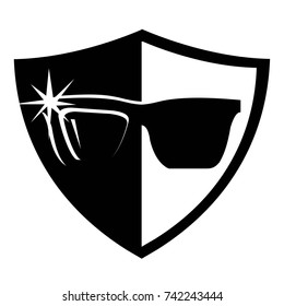 Illustration of glasses in a shield. Logo for security system