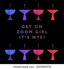 Illustration of glasses and vector letters to welcome celebrating New Year's Eve as well as having fun in the bar and partying with relatives, friends and relatives
