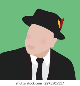 Illustration of Glenn Fredly Famous Indonesian Singer Wearing Hat with Suit and Tie