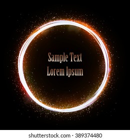 Illustration of glittering star , dust circle ,glow , gold , lights.