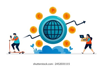 illustration of global currency transactions exchanges in banking financial systems