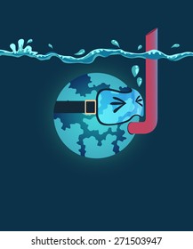 illustration of global flood, dive style