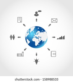 Illustration global internet communication, set business pictogram - vector