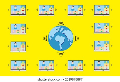 An illustration of a global internet network that connects people from all over the world, suitable for educational and technology books and magazines as well as for other business purposes.