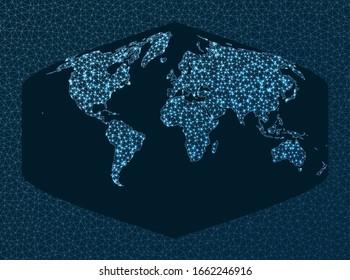 Ilustración de la red global. Proyección Baker. World Network. Asignación de conexiones cautivadoras. Ilustración vectorial.