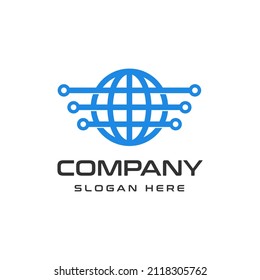 Illustration Global technology logo vector with earth planet icon design