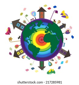 Illustration with globe. Around the World. Illustration with planet. 