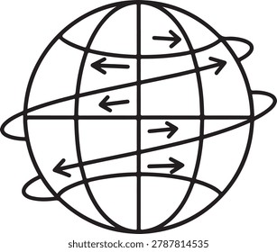 Illustration of a globe with arrows indicating wind and air current patterns across the planet’s surface.