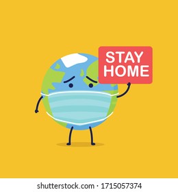 Illustration of globe being sick and ask to stay home for everyone during the corona and covid-19 pandemic