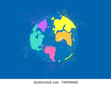 Illustration of a Globe in Different Colors with Circles and Sparkles